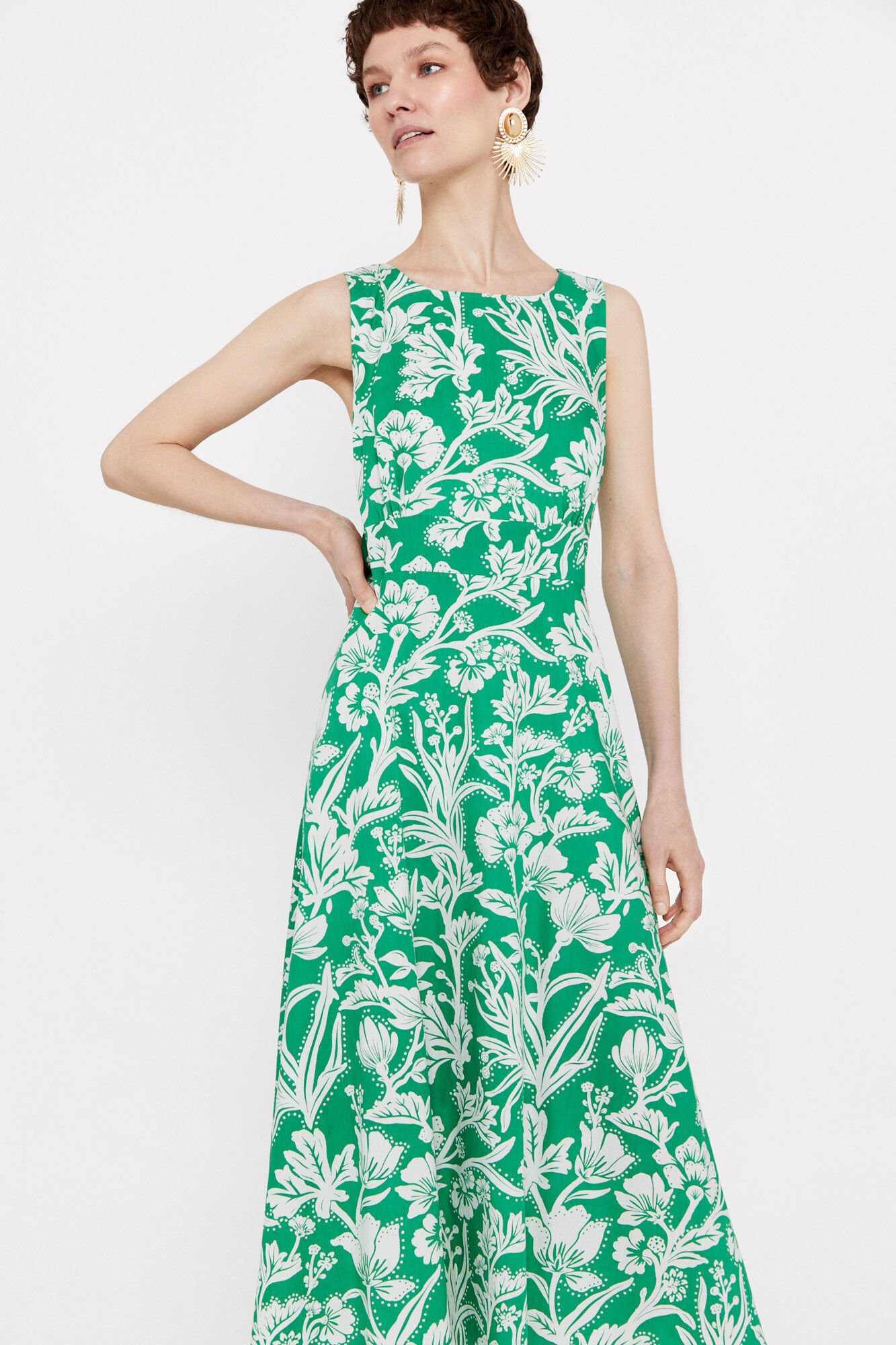 Vestido de algodão estampado - Estampa verde