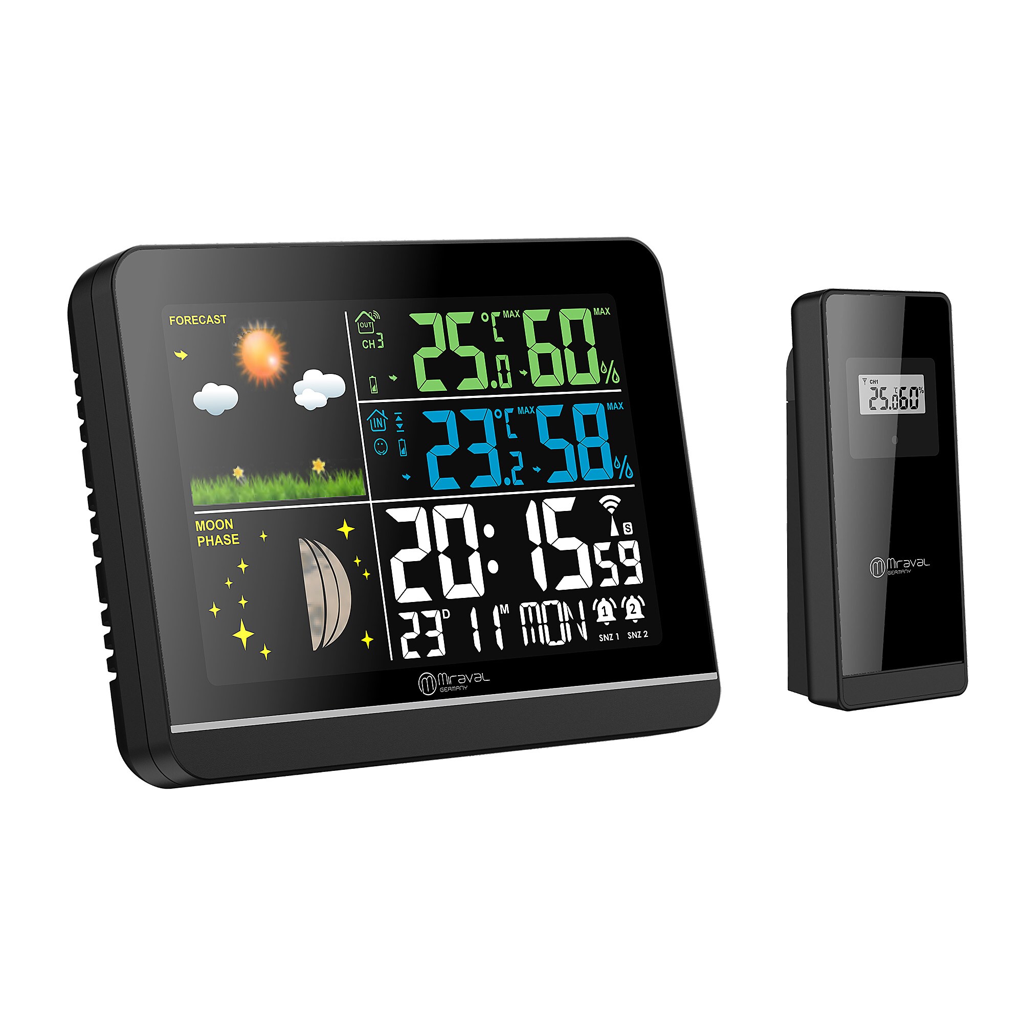 MiravalFunk-Wetterstation mit Farbdisplay und Außensensor
