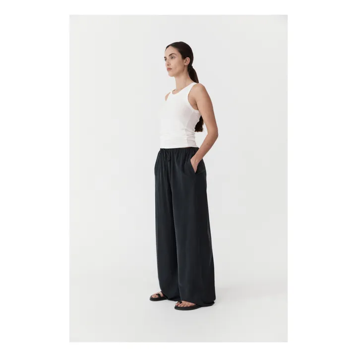 St Agni Pantalon Relaxed Soie | Noir