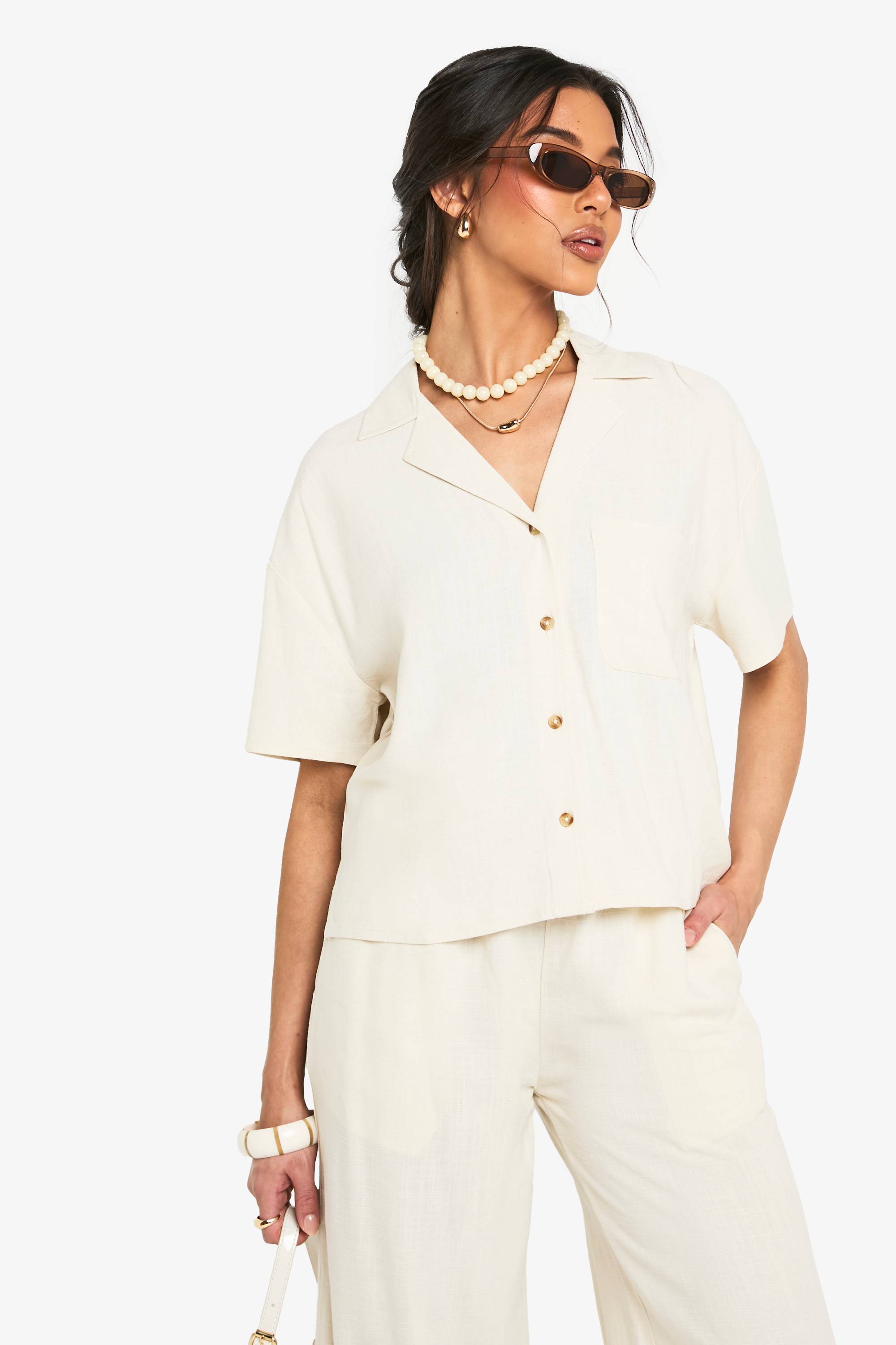 boohoo Chemise à manches courtes en lin haut de gamme