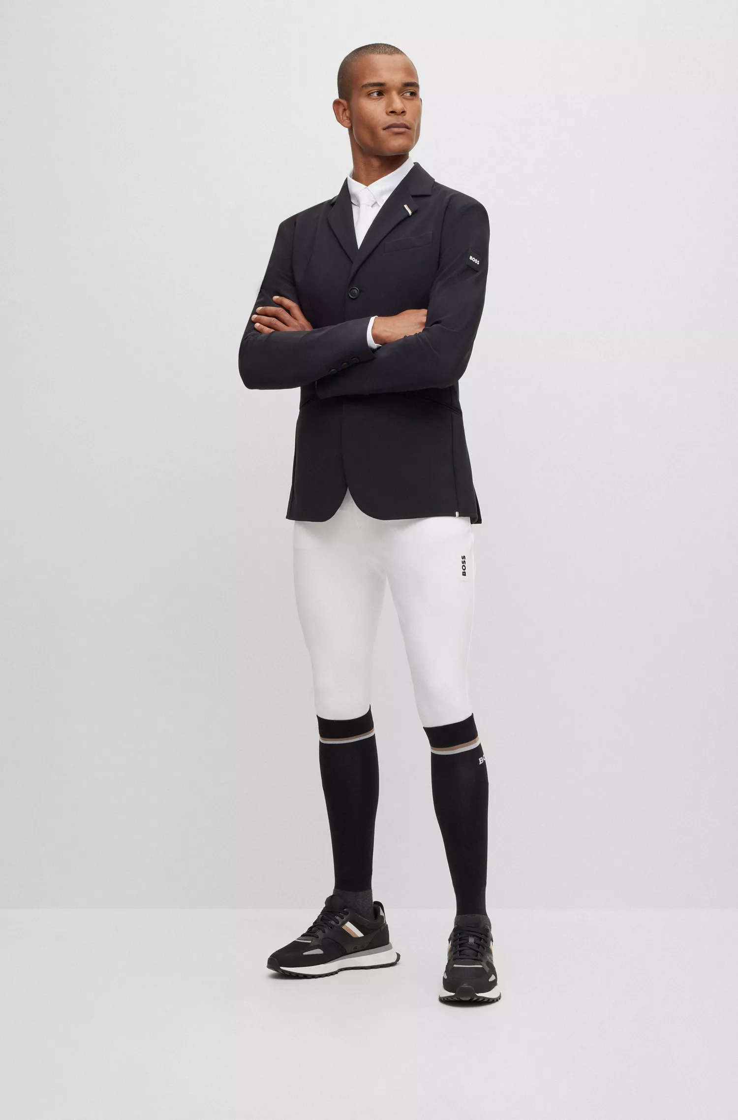 Calças de montaria BOSS Black-Equestrian com reforço no joelho em tecido super elástico.