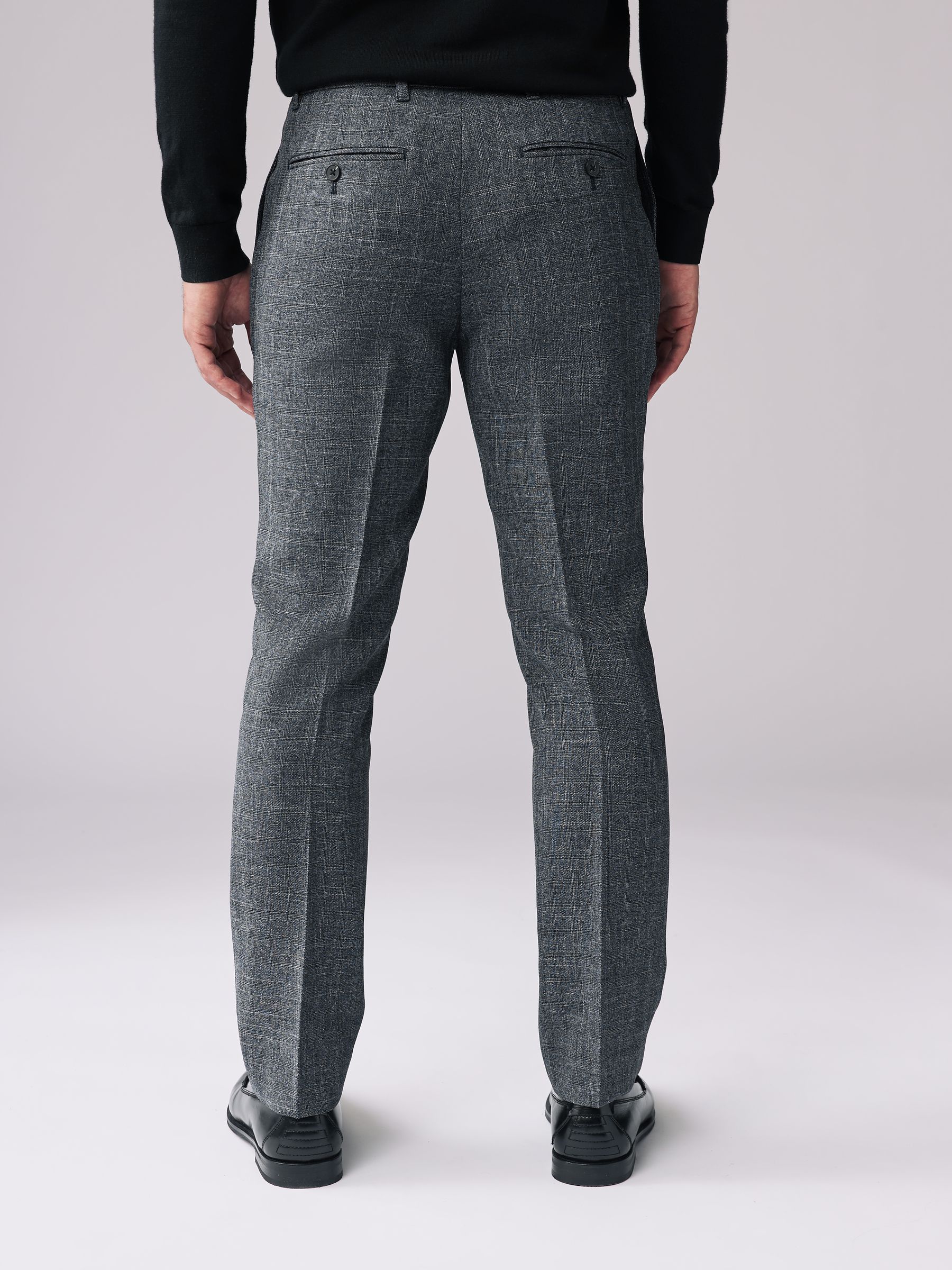 Donkerblauw - Slim Fit - Geruite modieuze broek