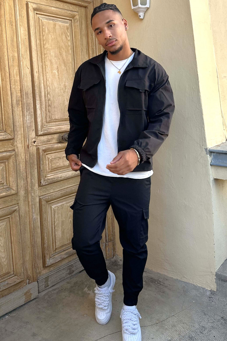 Ensemble 2 pièces veste + jogging cargo noir