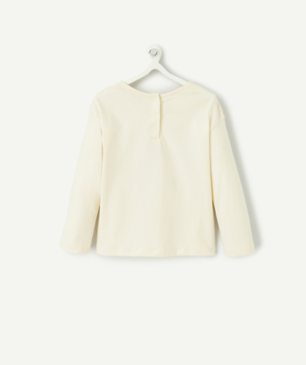 T-SHIRT MANCHES LONGUES BÉBÉ FILLE EN COTON BIOLOGIQUE ÉCRU AVEC DÉTAILS BRODÉS