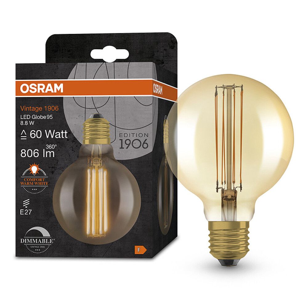 LYSPÆRE OSRAM LED GLOBE 95 GOLD 2200K E27 8,8W