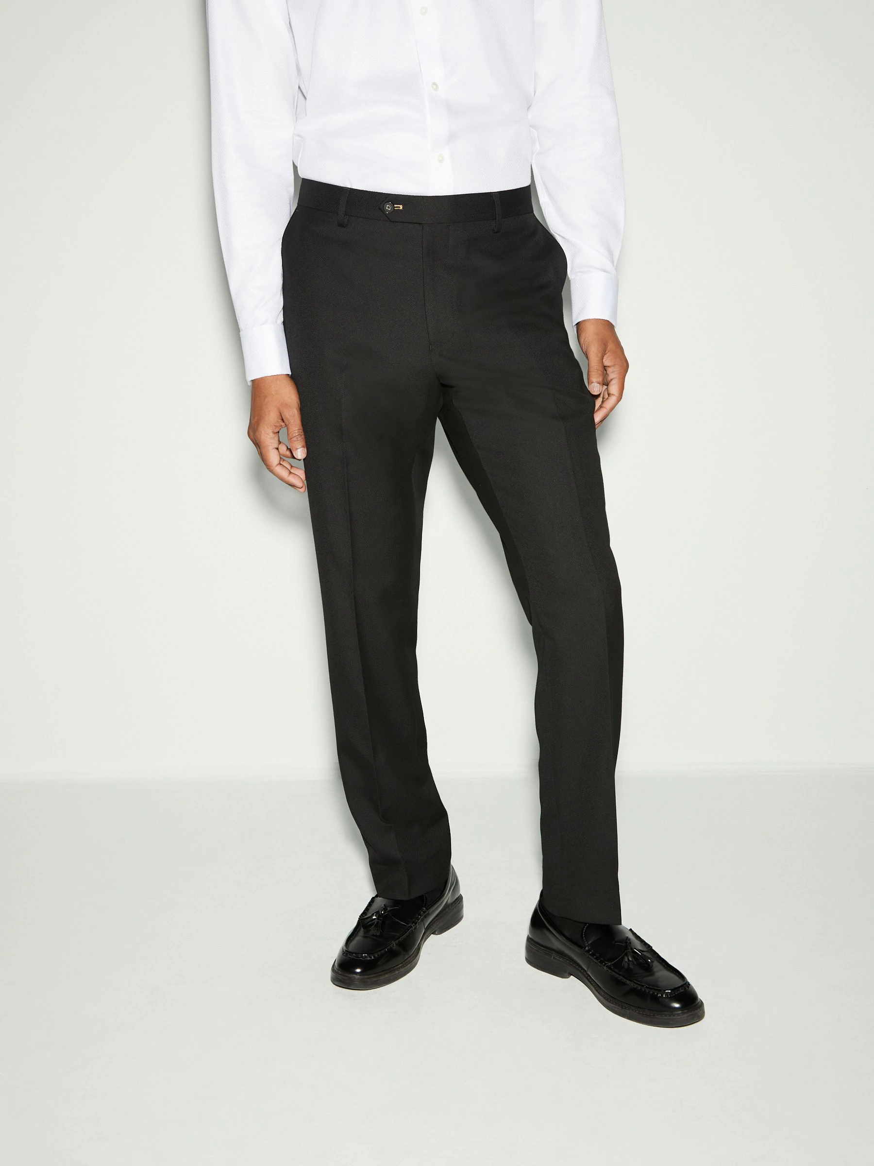 Zwart - Trimmed Textured Self Lapel Tuxedo Suit Trousers