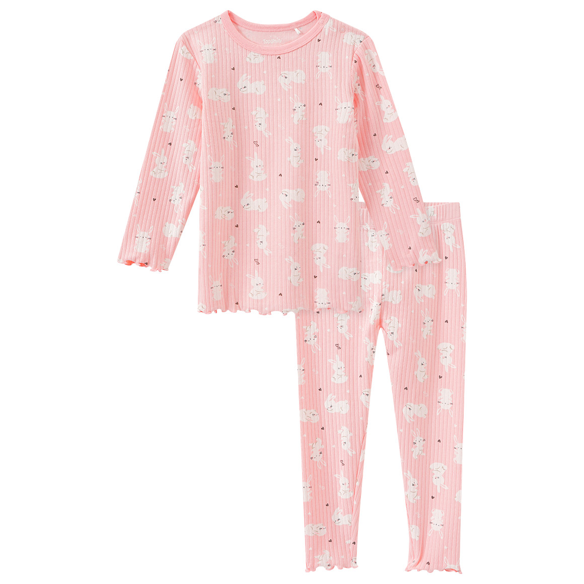 Topomini Baby Schlafanzug mit gerippter Struktur rosa / weiss