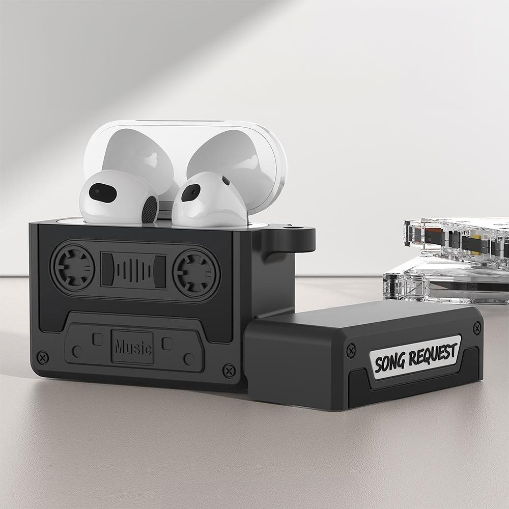 AirPods 4 Silikon Schutzhülle Abdeckung mit Handschlaufe Retro Kassette - Orange
