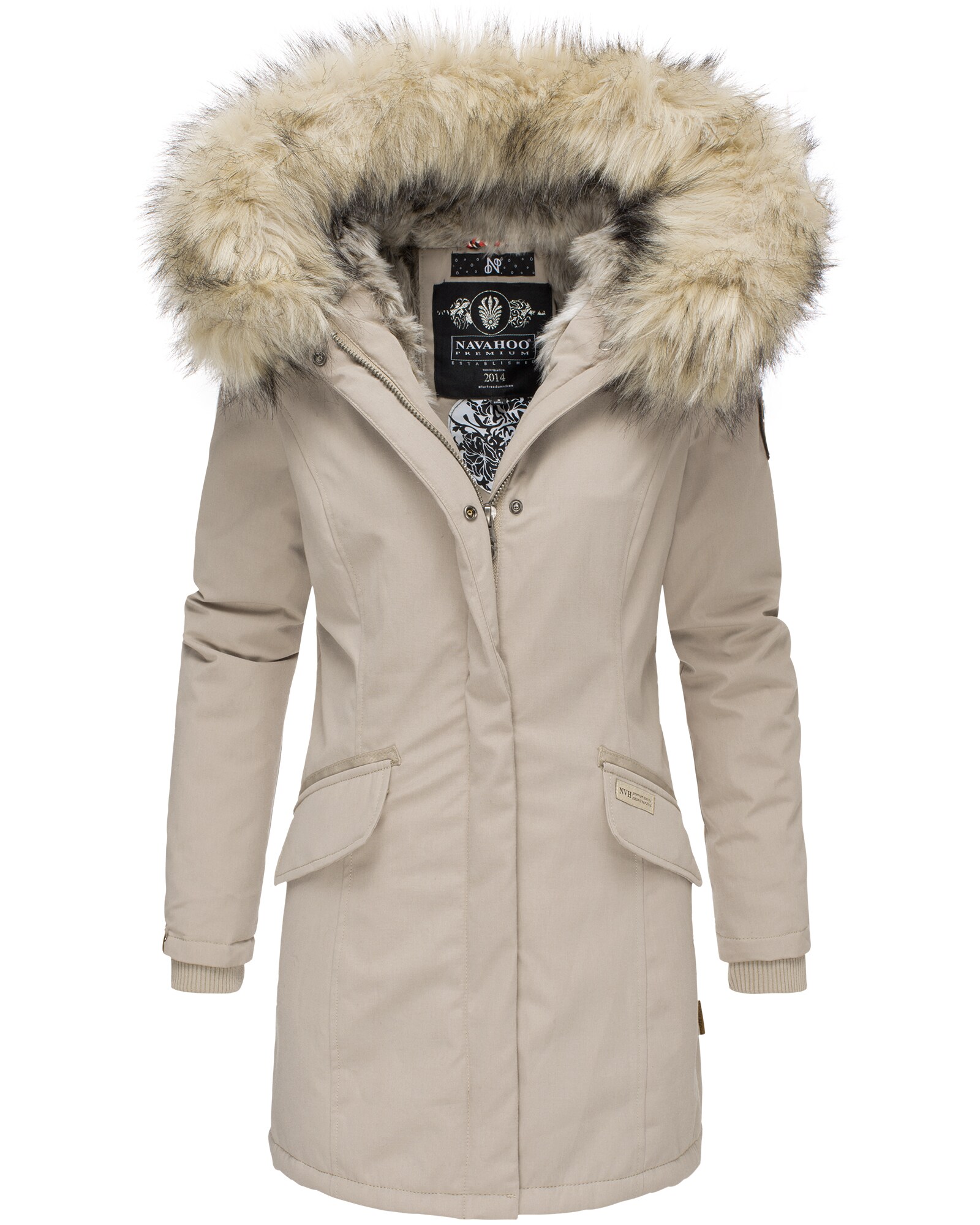 NAVAHOO Damen stylischer Wintermantel Winterparka mit Kunstfell-Kapuze Cristal