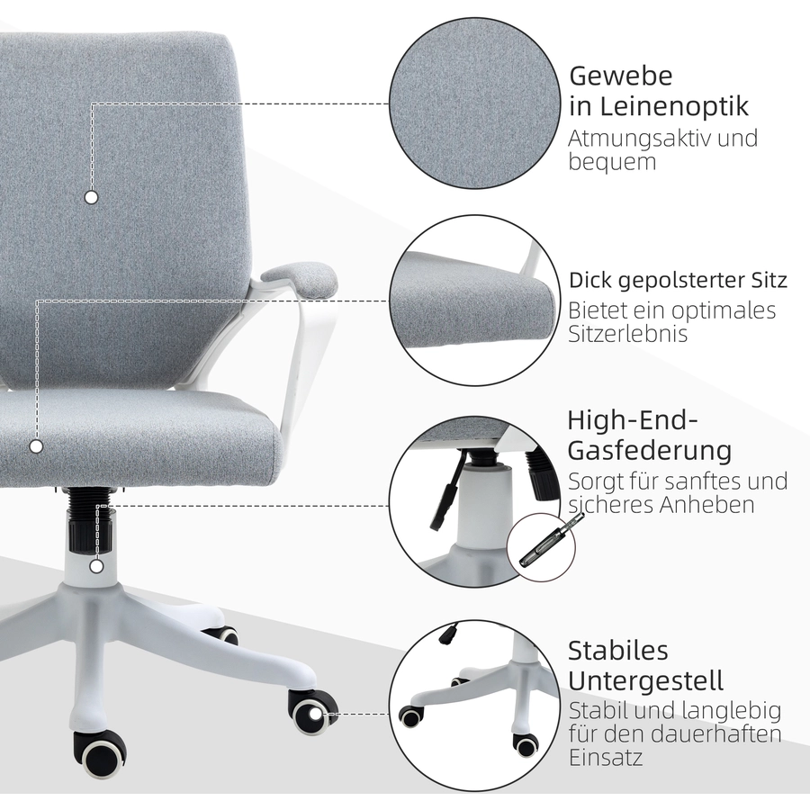 Vinsetto Bürostuhl ergonomisches liniendesign, weiche Polsterung grau