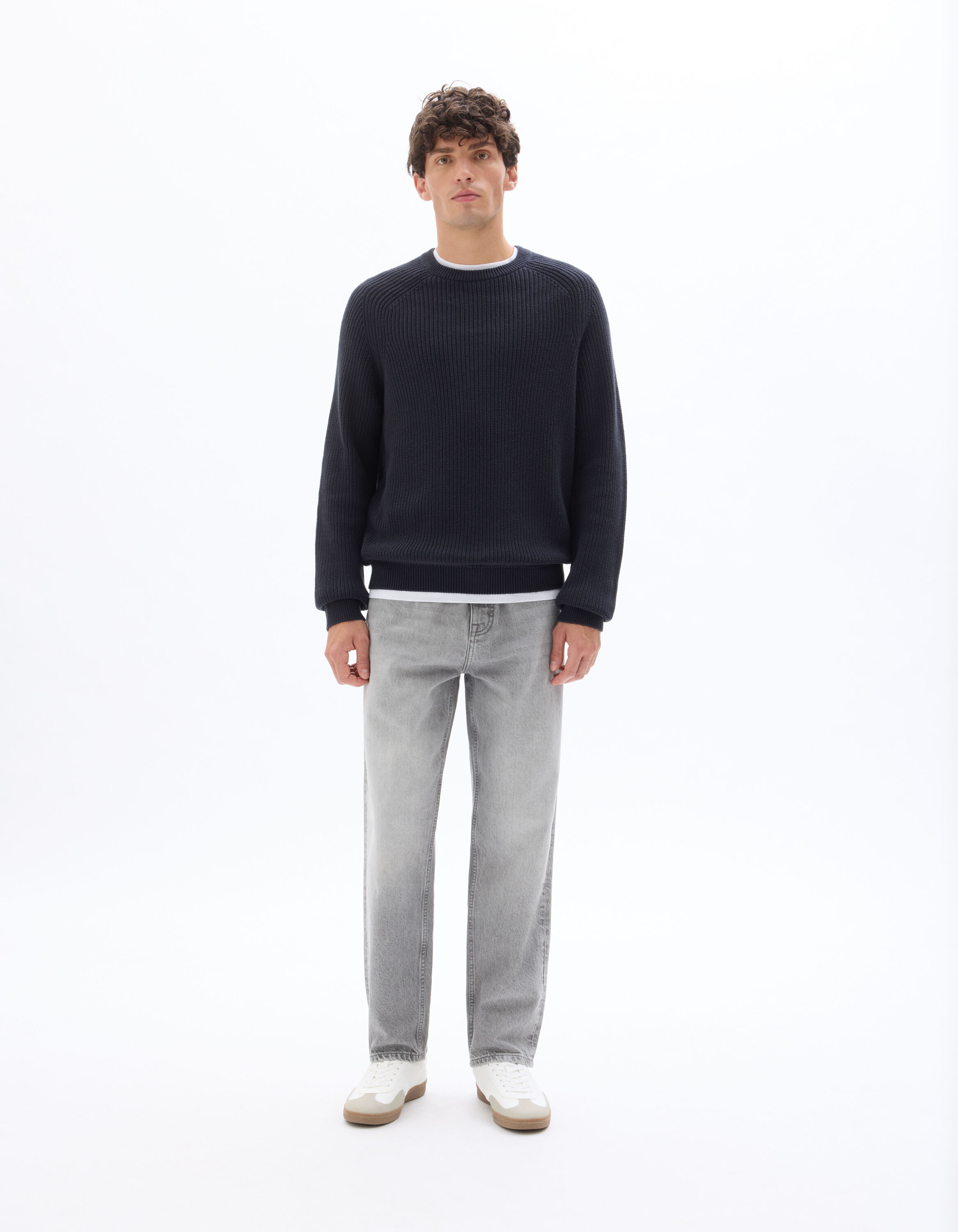 Pull col rond 100% coton - encre
