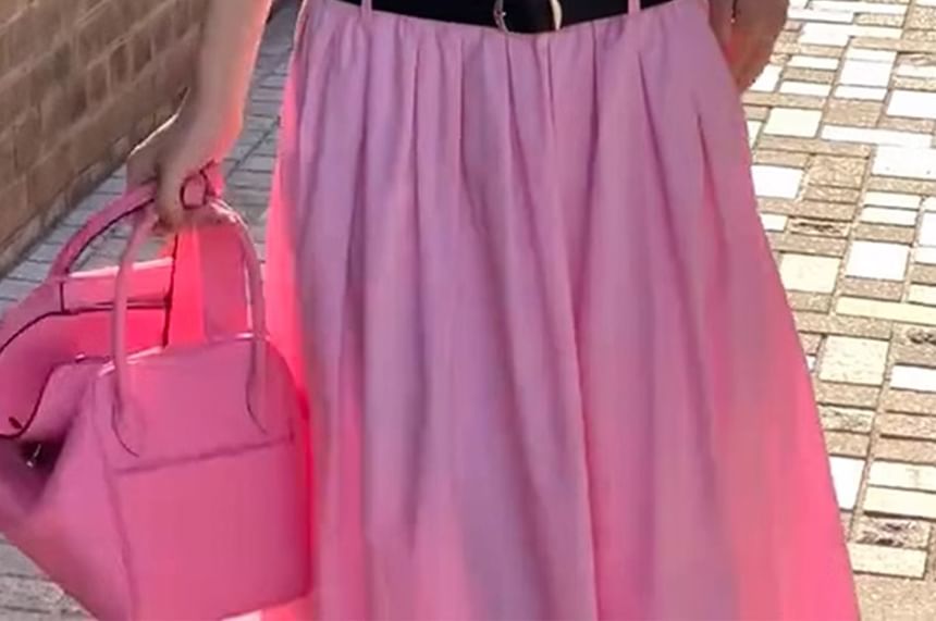 innomori - Set: Mock Neck Plain Tank Top + High Waist Maxi A-Line Rok