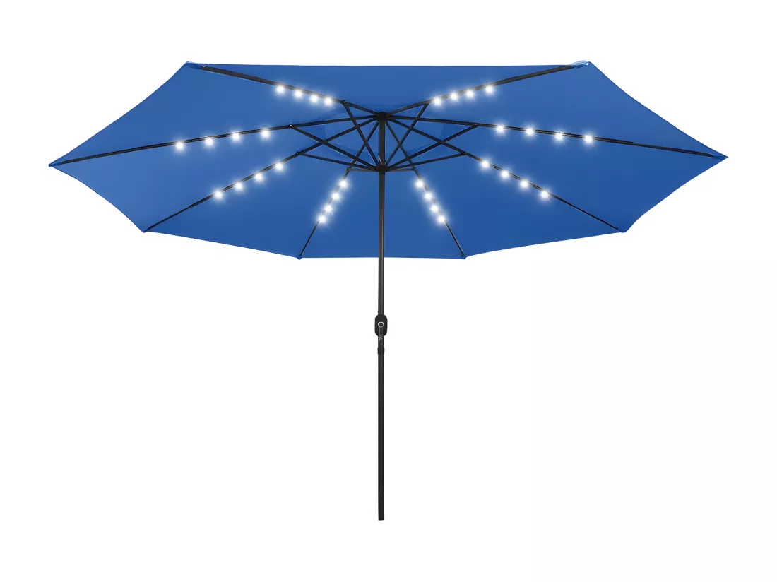 Parasol d'extérieur avec LED et mât en métal 400 cm Bleu azuré
