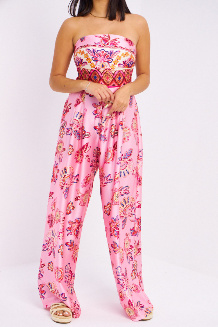Combinaison pantalon rose bustier à fleurs