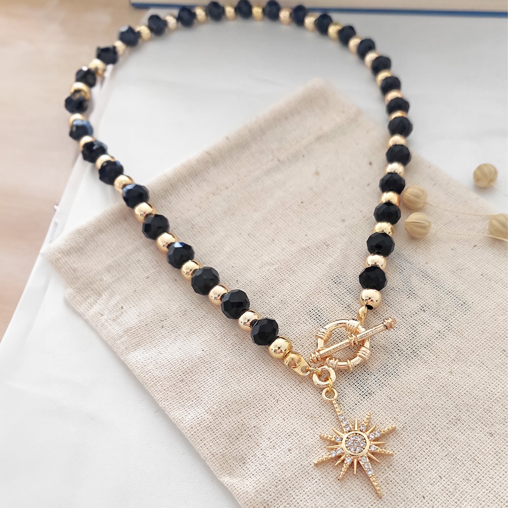 Collier étoile - Laiton plaqué or, cristaux & zircons