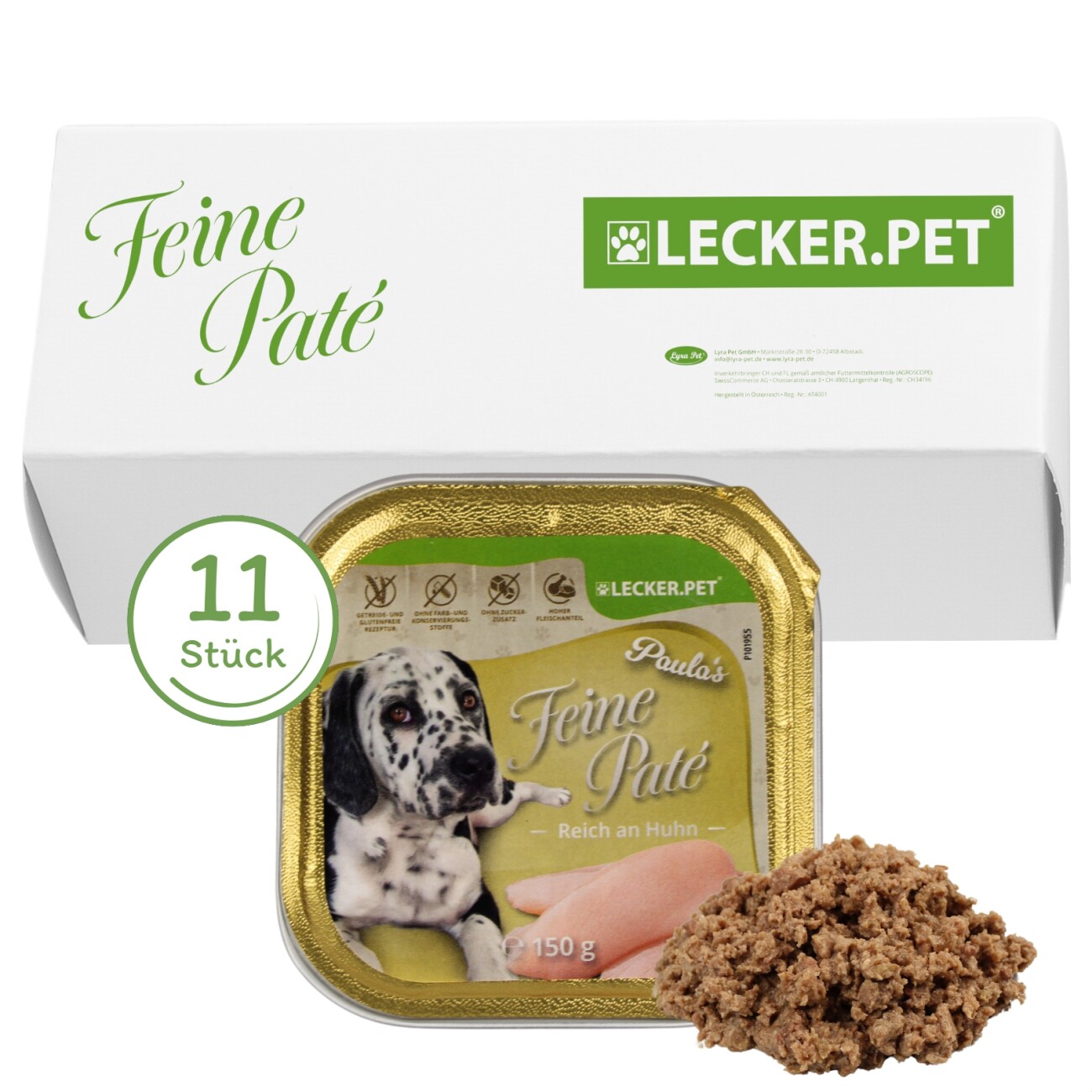 Lyra Pet Lecker.Pet Paula's Feine Paté Reich an Huhn Hundefutter Nassfutter Vollnahrung 11x150 g