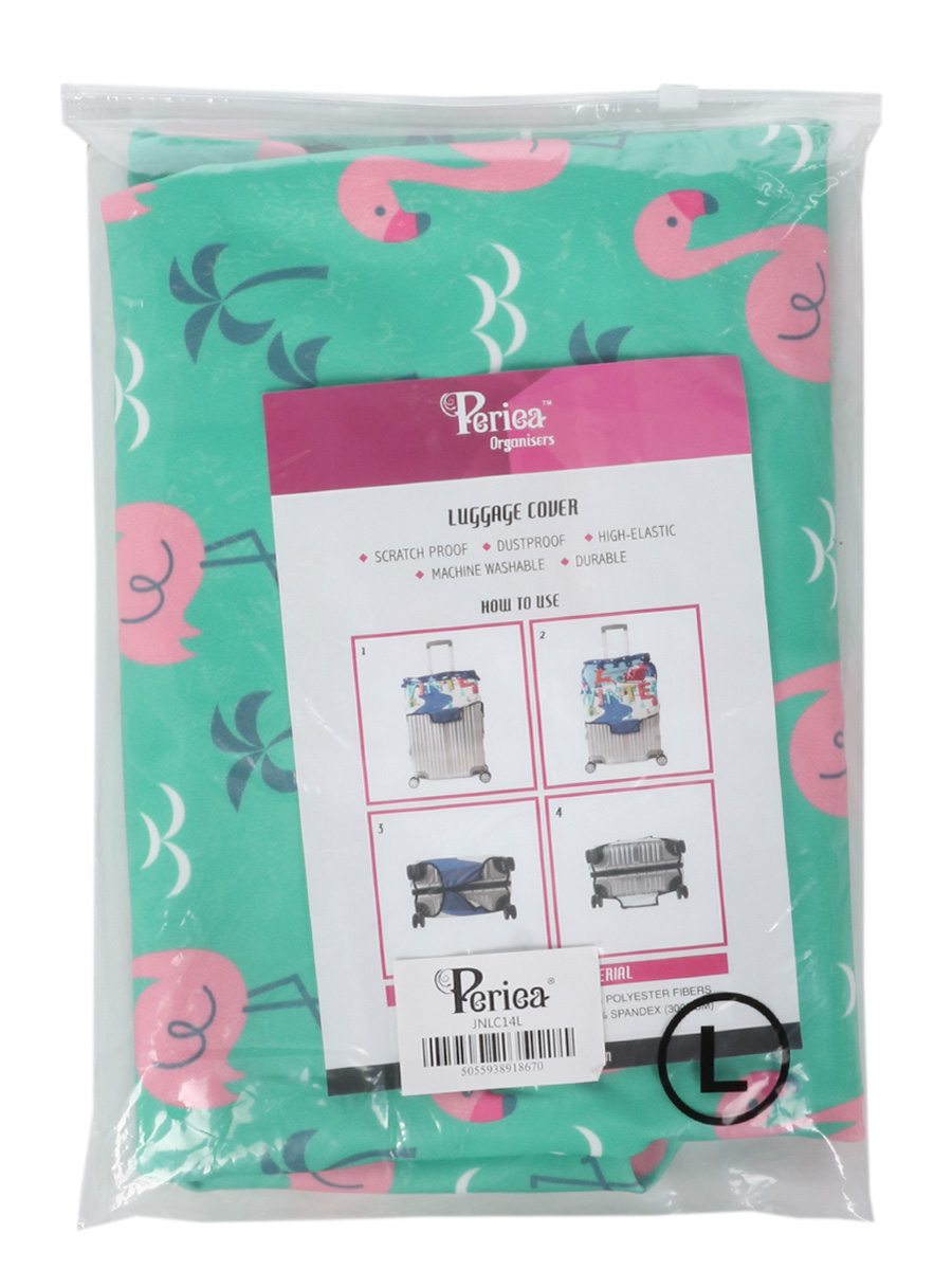 Housse de valise Periea Green with Pink Flamingos L