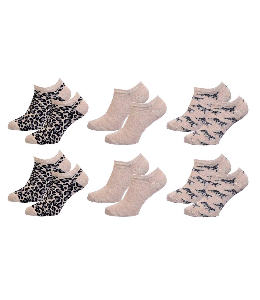 Chaussettes Courtes femme TWINDAY Qualité et Confort-Assortiment modèles photos selon arrivages- Pack de 6 Paires LEOPARD 25226