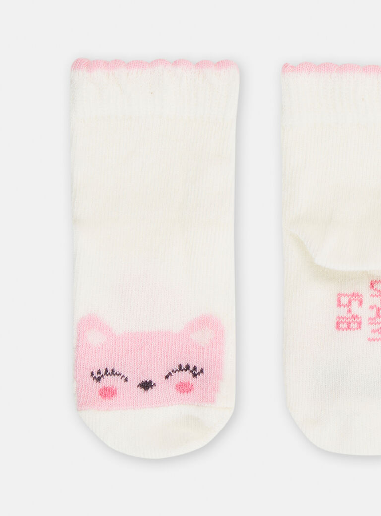 Chaussettes écrues à motif chaton pour bébé fille