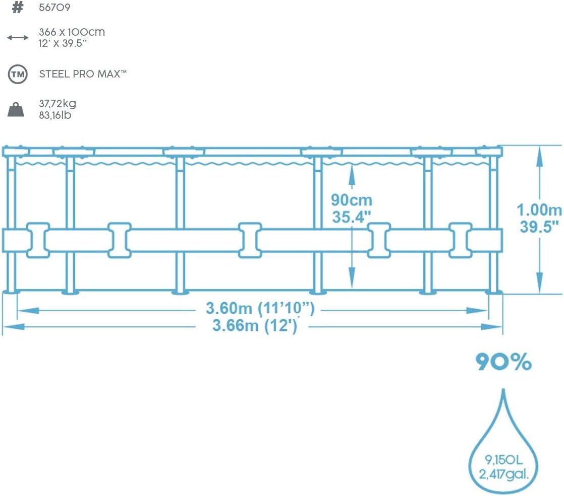 Bestway Steel Pro Max Framepool-Set, rund, mit Filterpumpe & Sicherheitsleiter 366 x 100 cm