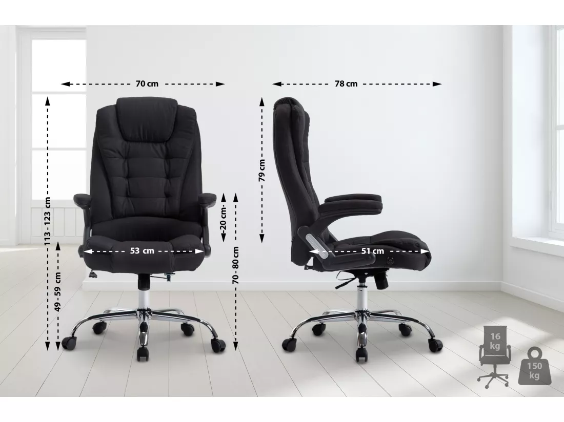 Chaise de bureau - Tissu & Métal chromé - Noir - Thor