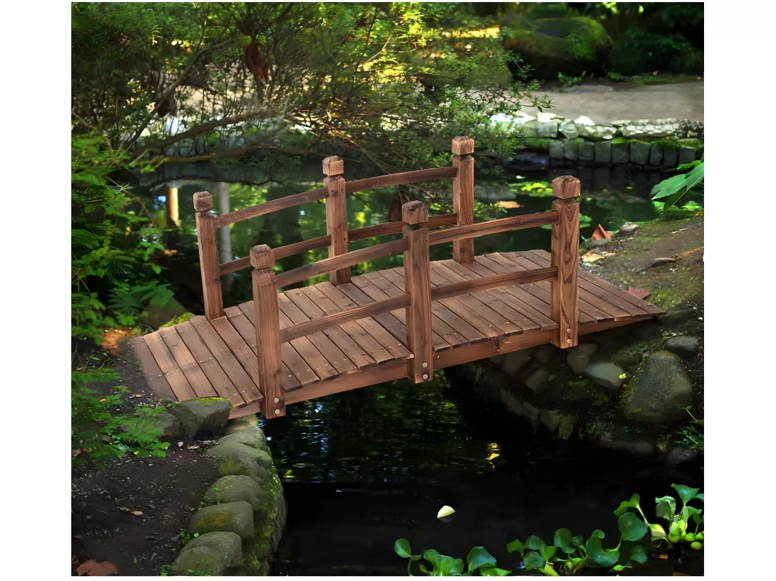 Pont de Jardin en Bois Pont d'Etang Pond de Bassin Pont en Bois Décoration Extérieure Chargé Environ 105 kg 150 x 67 x 55 cm
