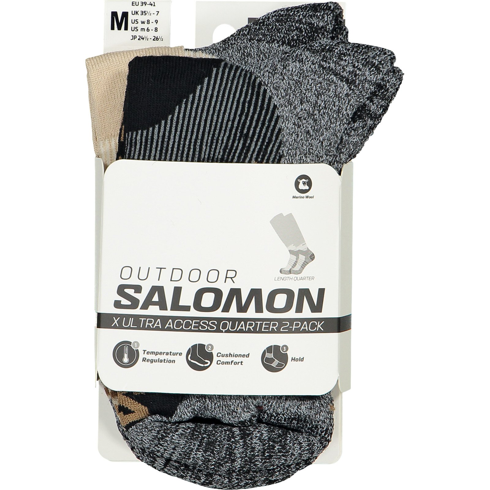 Salomon Unisex-Wandersocken Xultra, 2 Paar 42-44, hellbraun