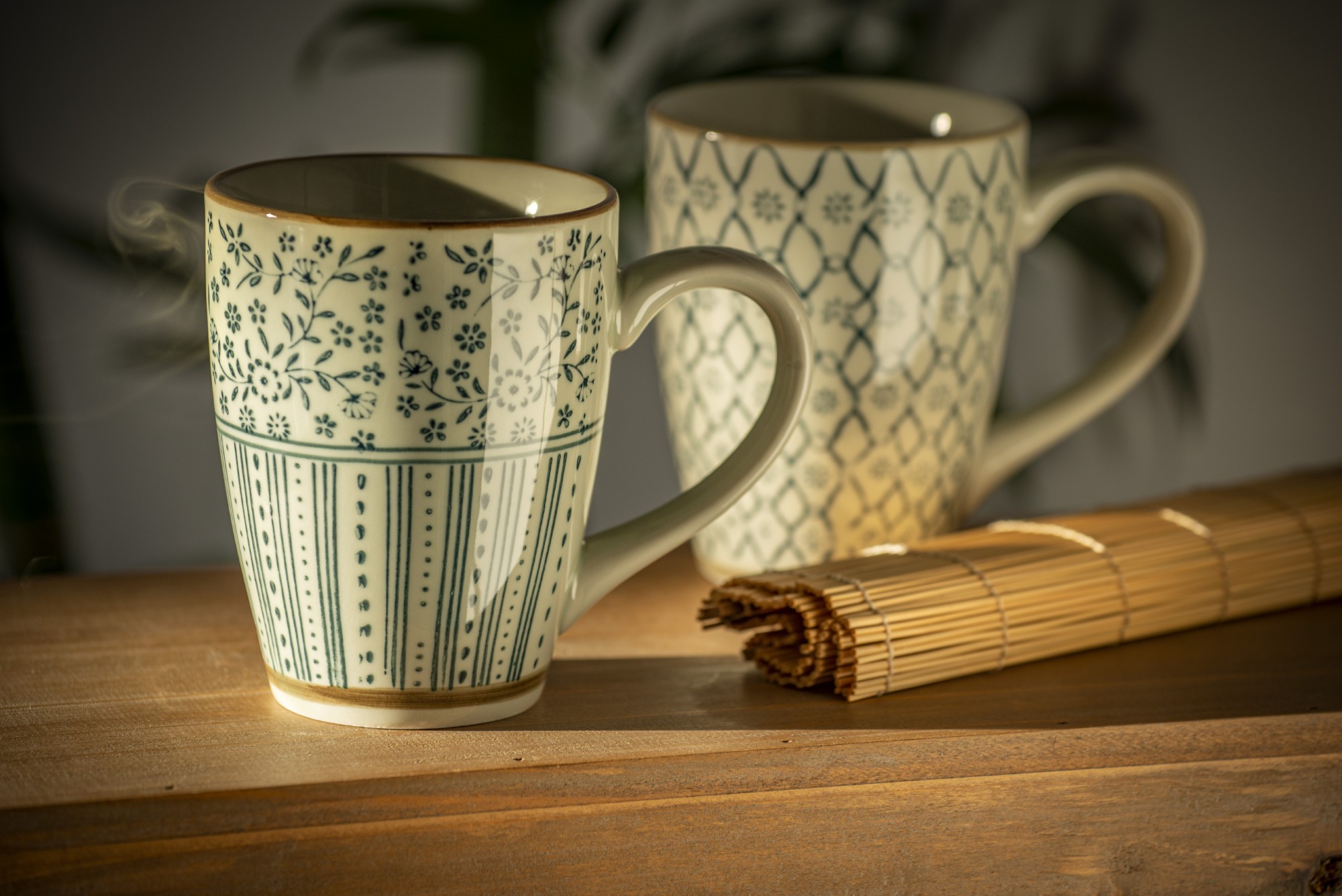 Tasse Gordes 'Fries', grau, blau, H 12 cm, Ø 9,5 cm zu 4,80