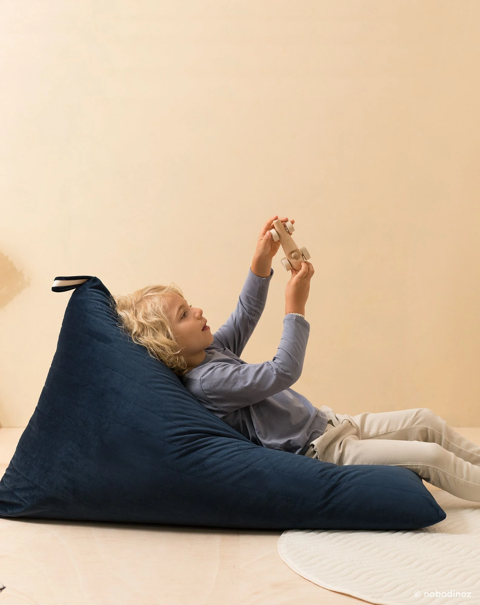 Pouf essaouira - taille enfant - eco-velours | Bleu