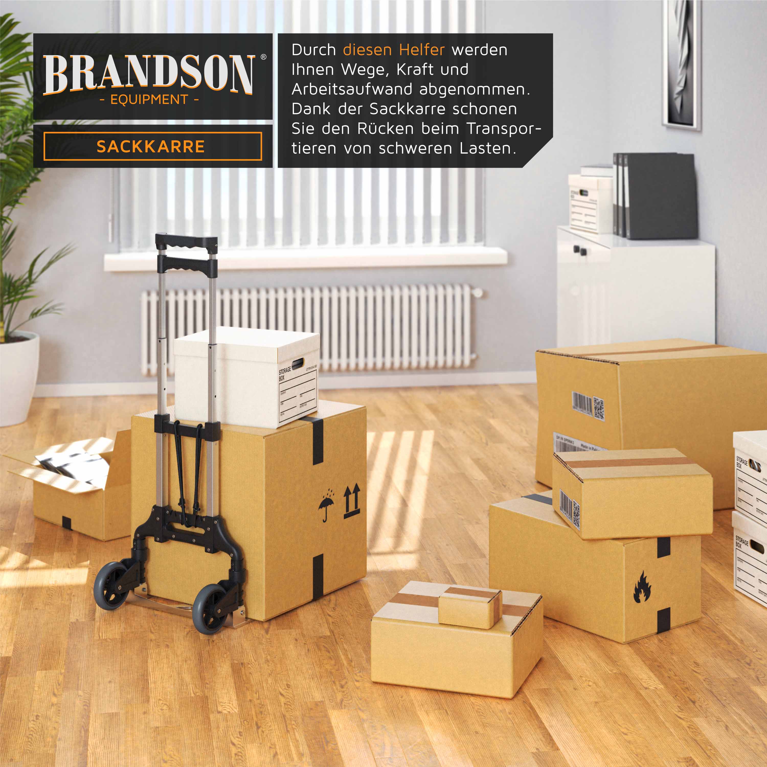 Brandson klappbare Sackkarre - Transportkarre mit 70 kg Last Vollgummireifen - mit Expanderseil