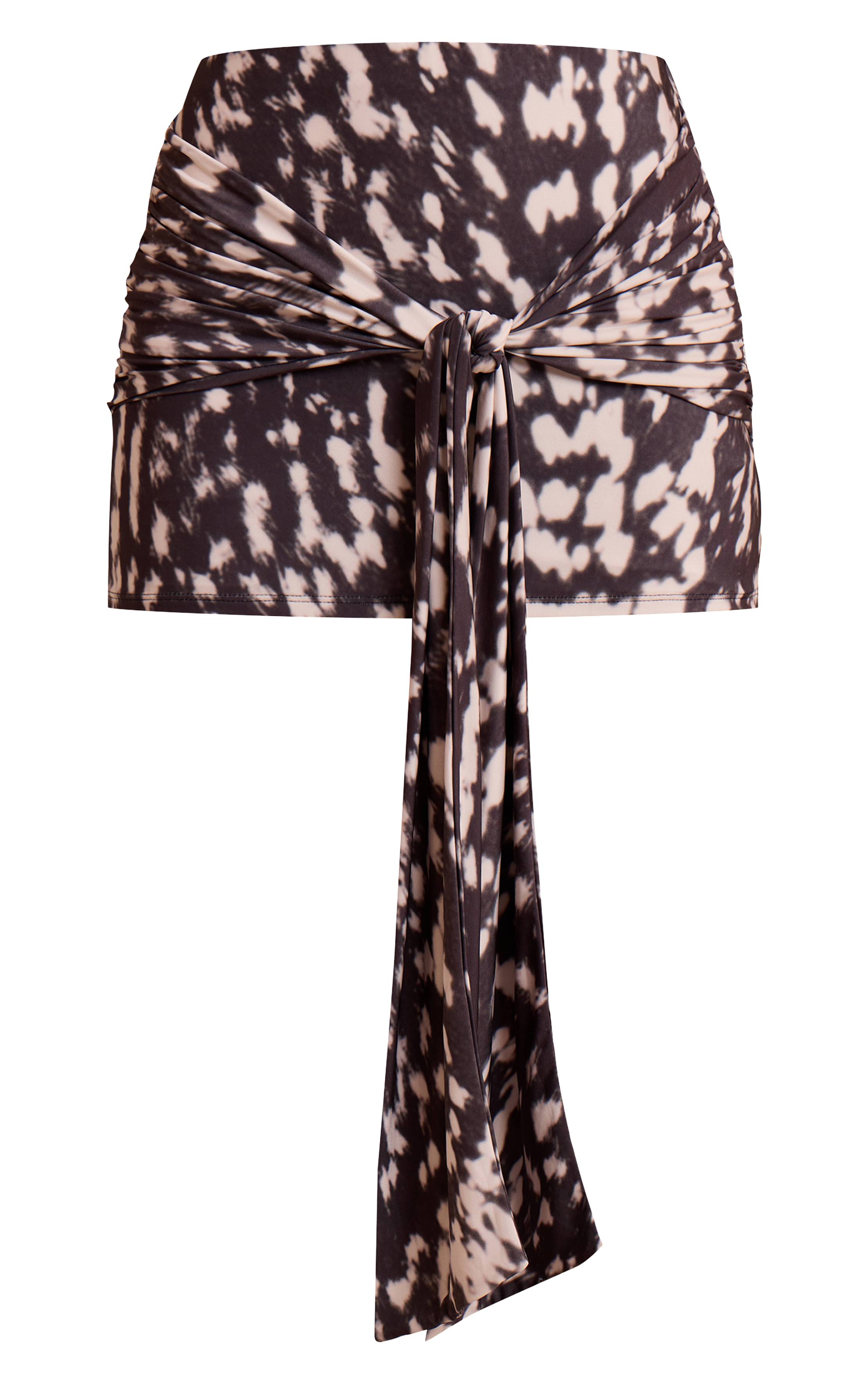 Noir Mini Jupe En Tissu Slinky Imprimé Avec Détail Nœud
