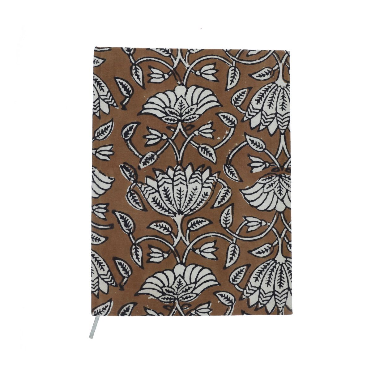 Grand carnet de notes fleuri marron block print - Delhi d'antan Pondie Chérie