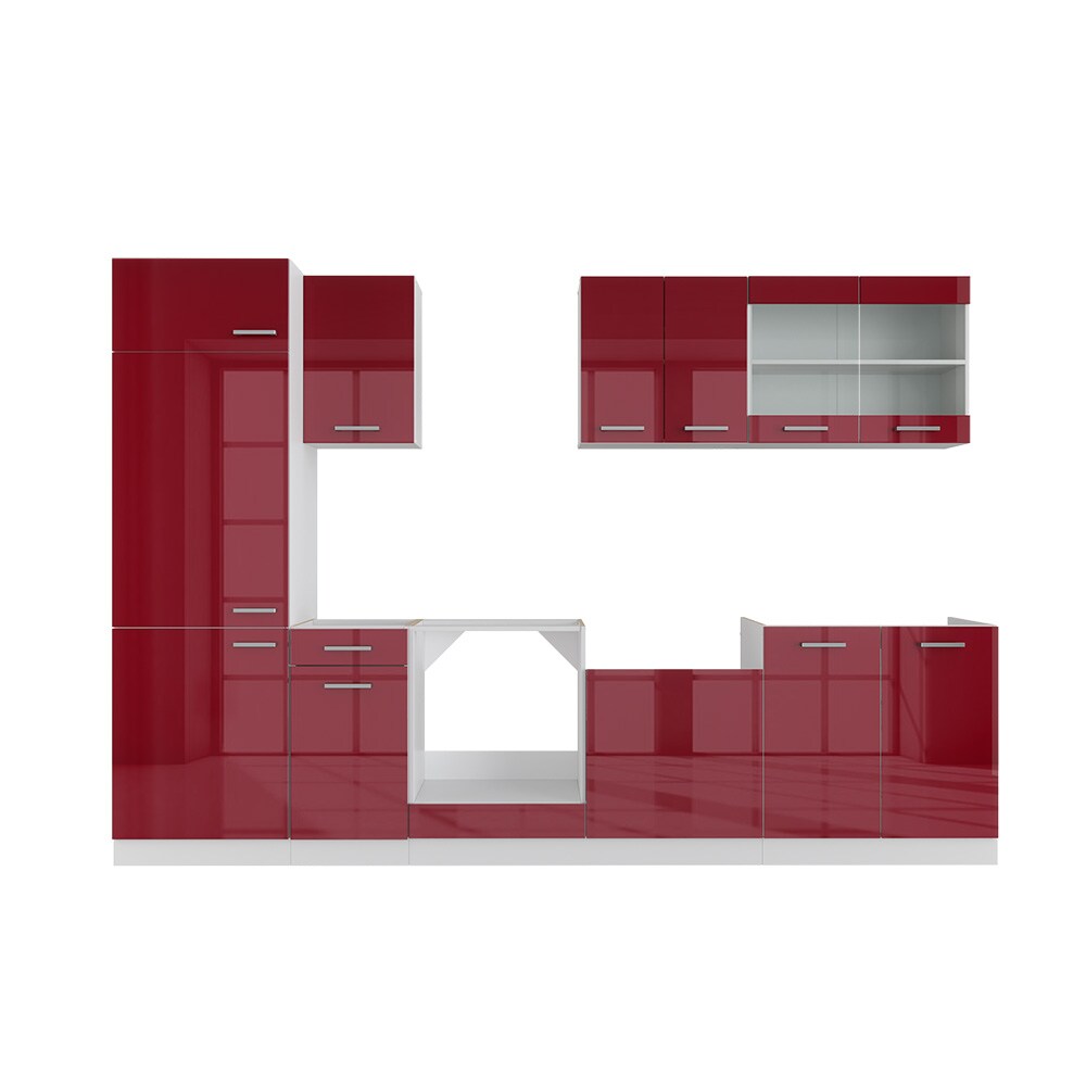 VICCO KÜCHE R-LINE 300CM KÜCHENZEILE KÜCHENBLOCK EINBAU ROT BORDEAUX HOCHGLANZ