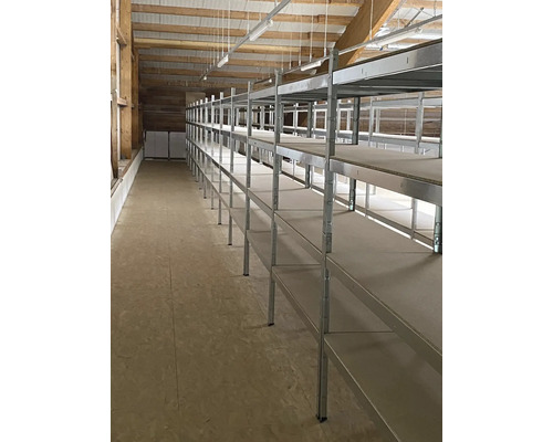 Zware boutloze stellingkast Kaiserthal, verzinkt, 180x160x60 cm, 4 houten legborden, draagvermogen 1000 kg