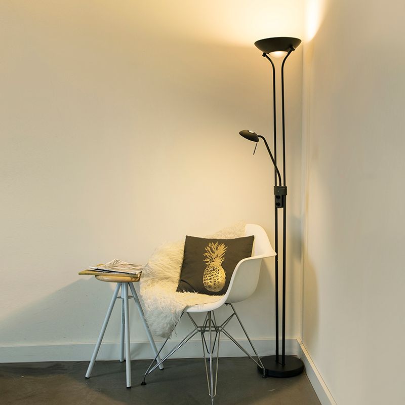 Vloerlamp zwart met leeslamp incl. LED en dimmer - Diva 2