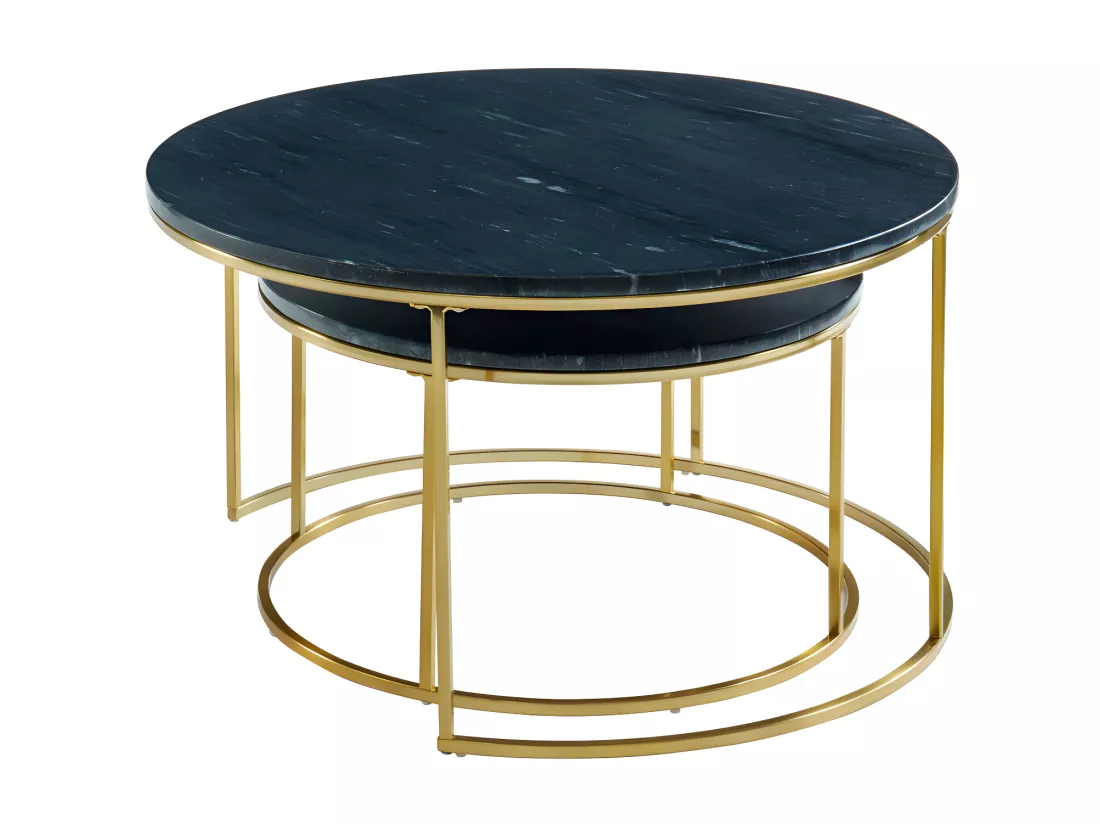 Tables basses gigognes ANGELA de Pascal MORABITO - Marbre noir et métal doré
