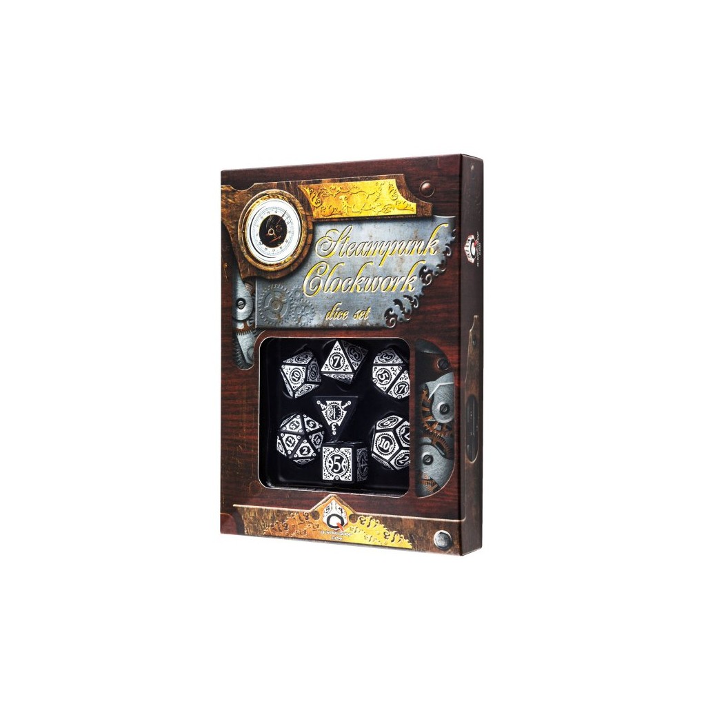 Set de 7 Dés JDR - Steampunk Clockwork - Noir/Blanc