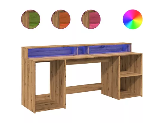 Bureau avec lumières LED chêne artisanal bois d'ingénierie