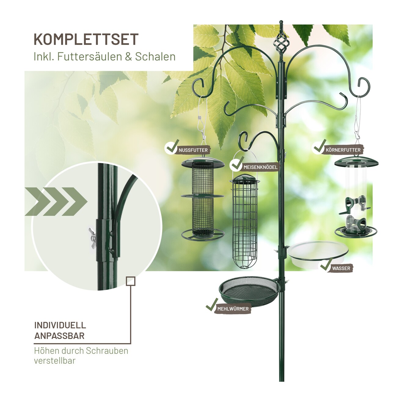wildtier liebe Premium Futterstation 235cm - Komplett-Set, Grün