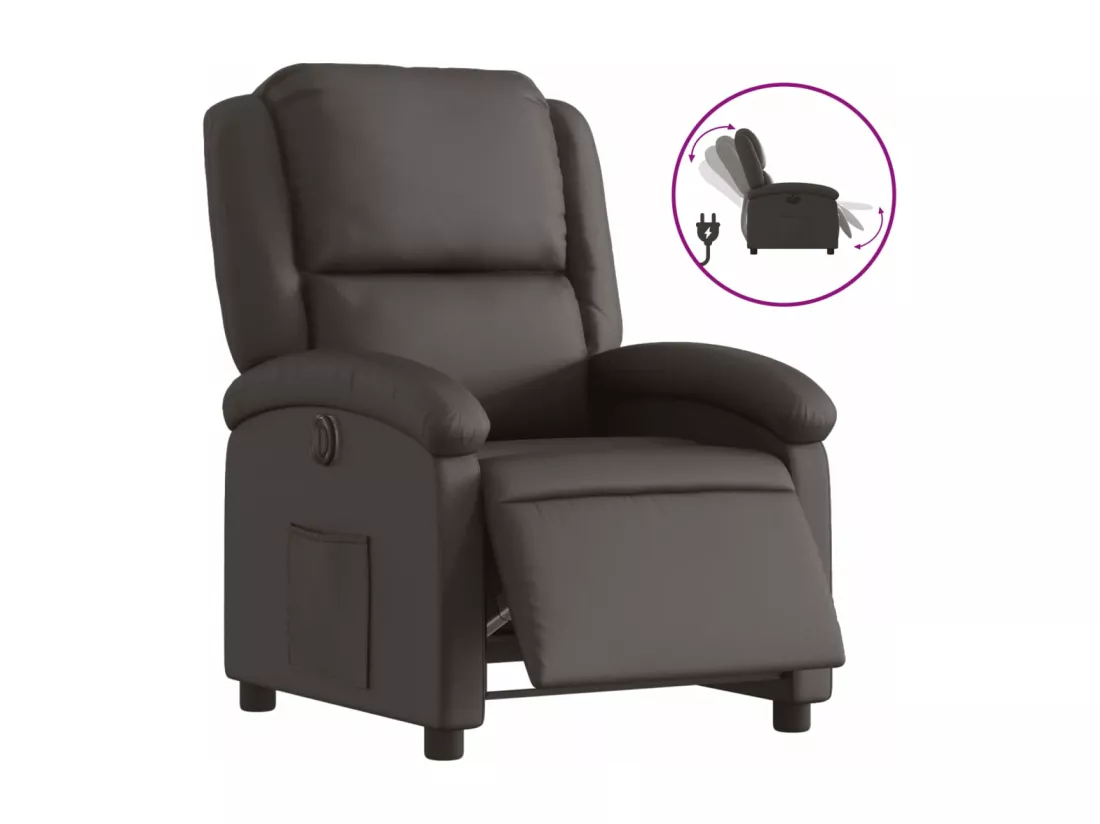 Fauteuil inclinable électrique marron foncé cuir véritable