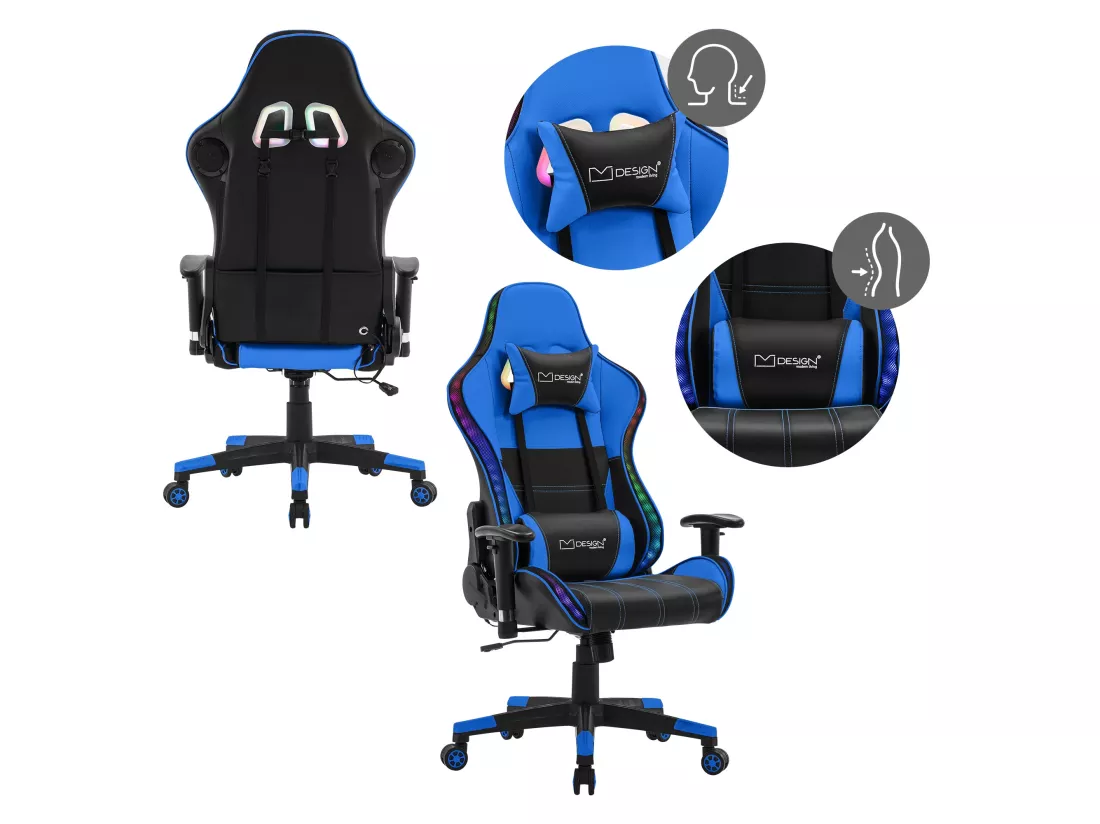 LED Gaming Chair Chaise de bureau Chaise pivotante Réglable Bluetoothboxes ML-Design