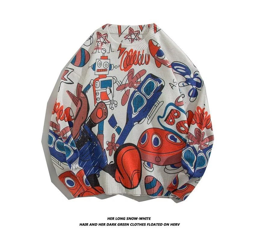 Shineon Studio - Cartoon Print Trui met Ronde Hals