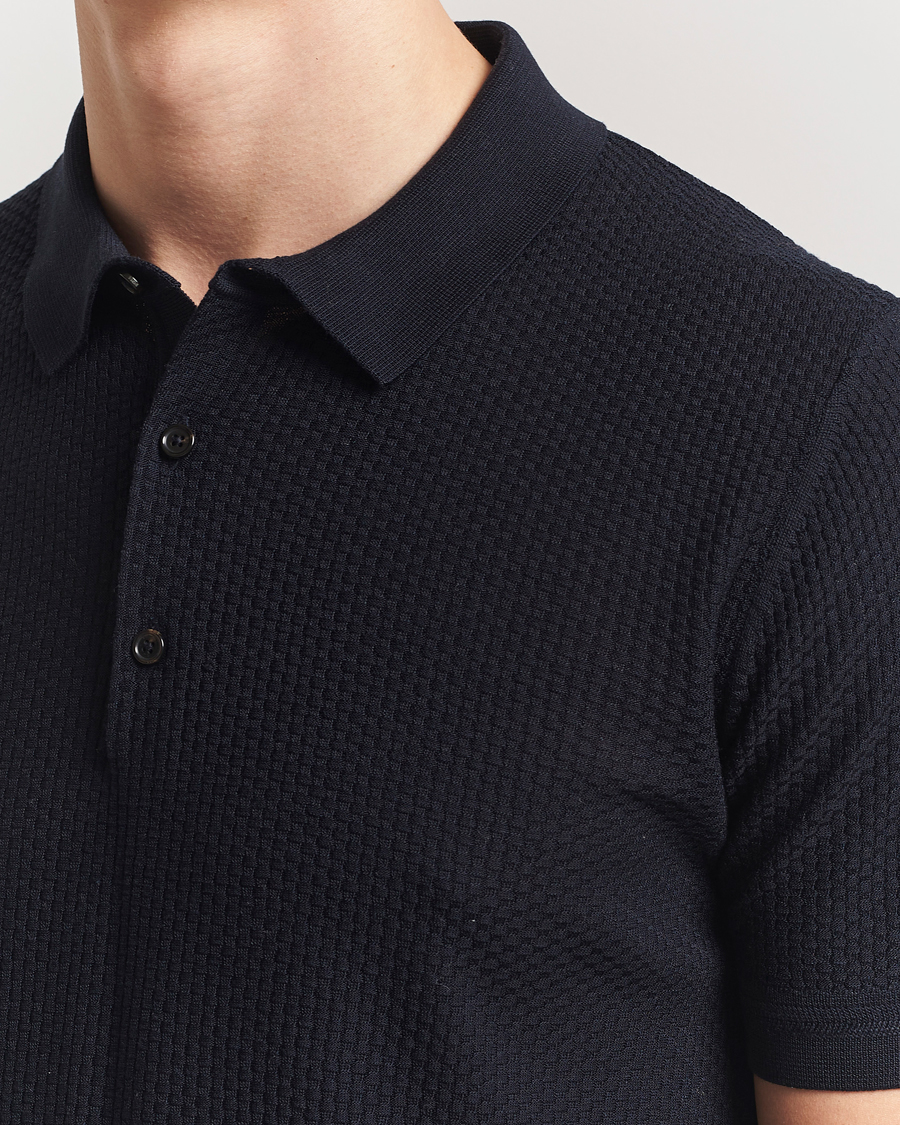 BOSS CAMEL Jeffrey Silk Knitted Polo Dark Blue