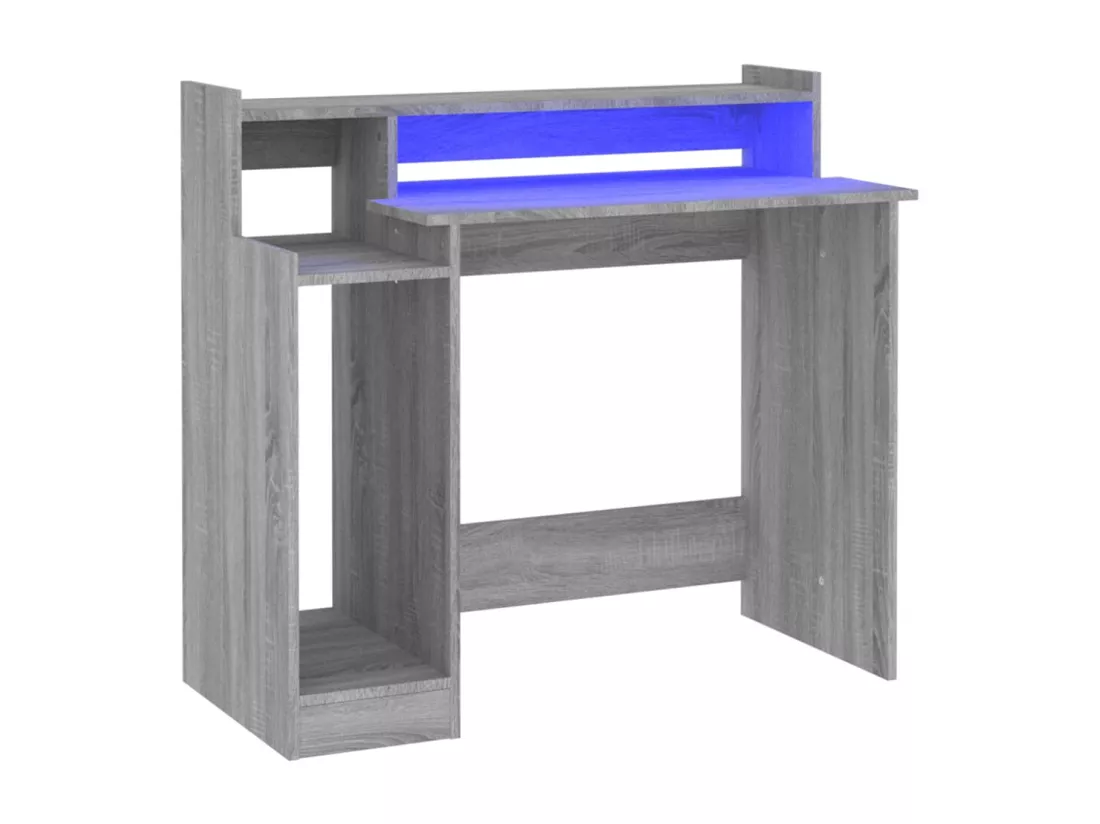 Bureau et lumières LED Sonoma gris 97x45x90cm Bois d'ingénierie