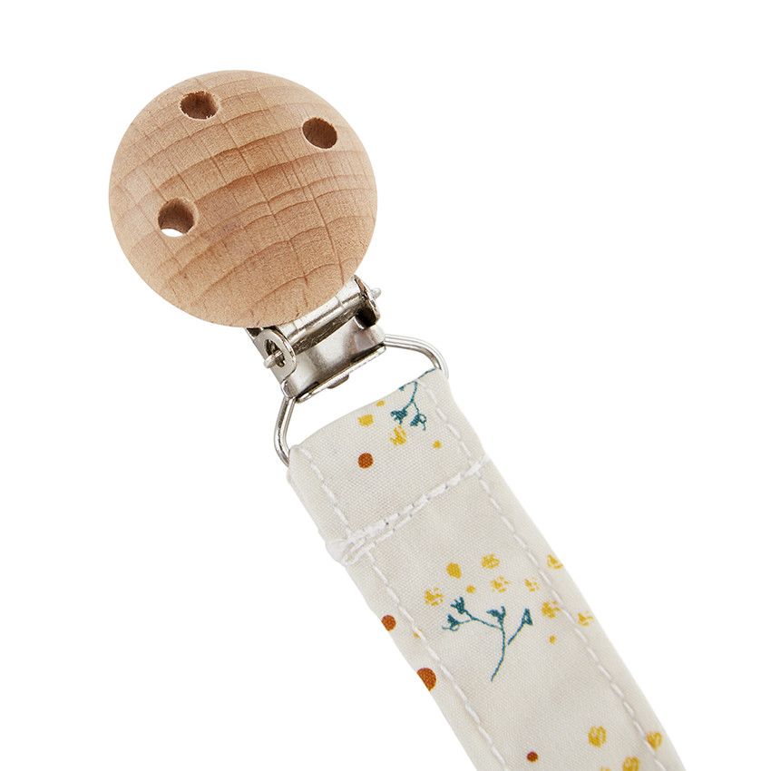 Attache-sucette à clip en bois Fleurs - Jaune