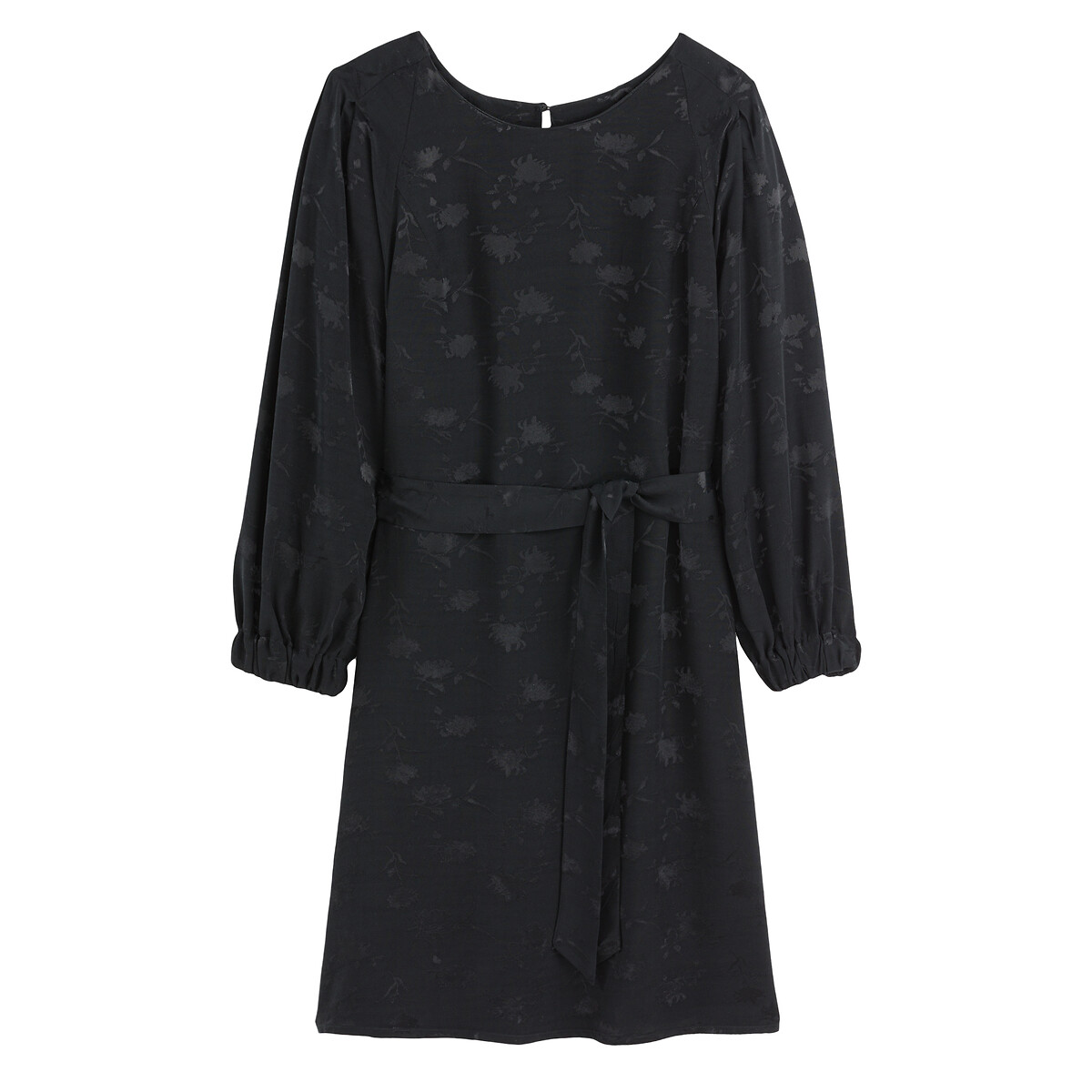 COLEÇÃO LA REDOUTE<br>Vestido reto com decote redondo e cinto para amarrar