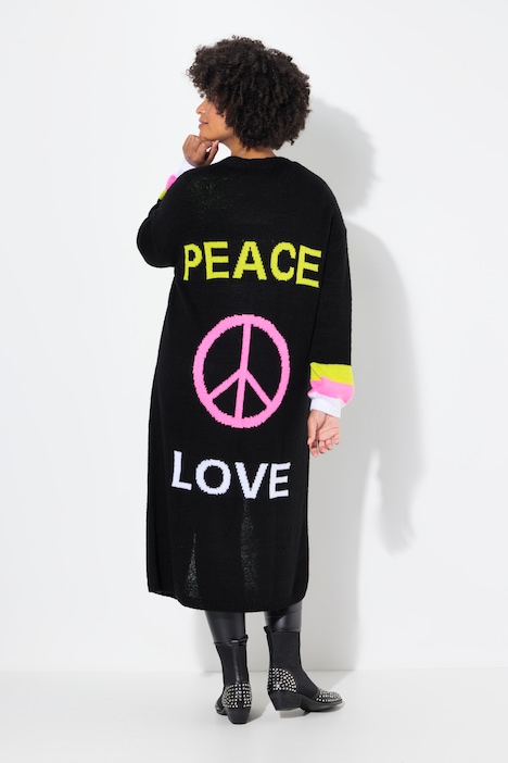 Long-Strickjacke, Rücken Peace-Motiv, offene Form