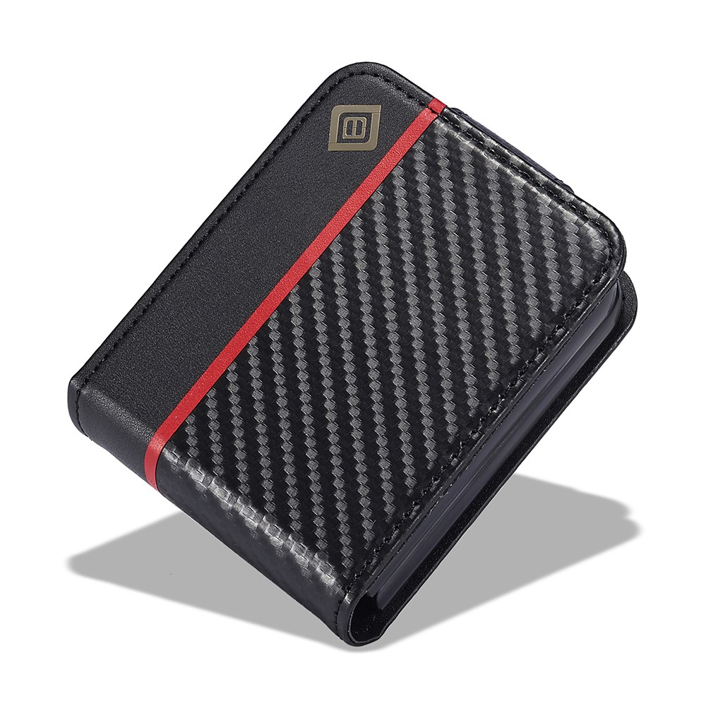 Samsung Galaxy Z Flip7 FE / Z Flip6 Leder Tasche Flip Cover Carbon Look - Schwarz / Rot