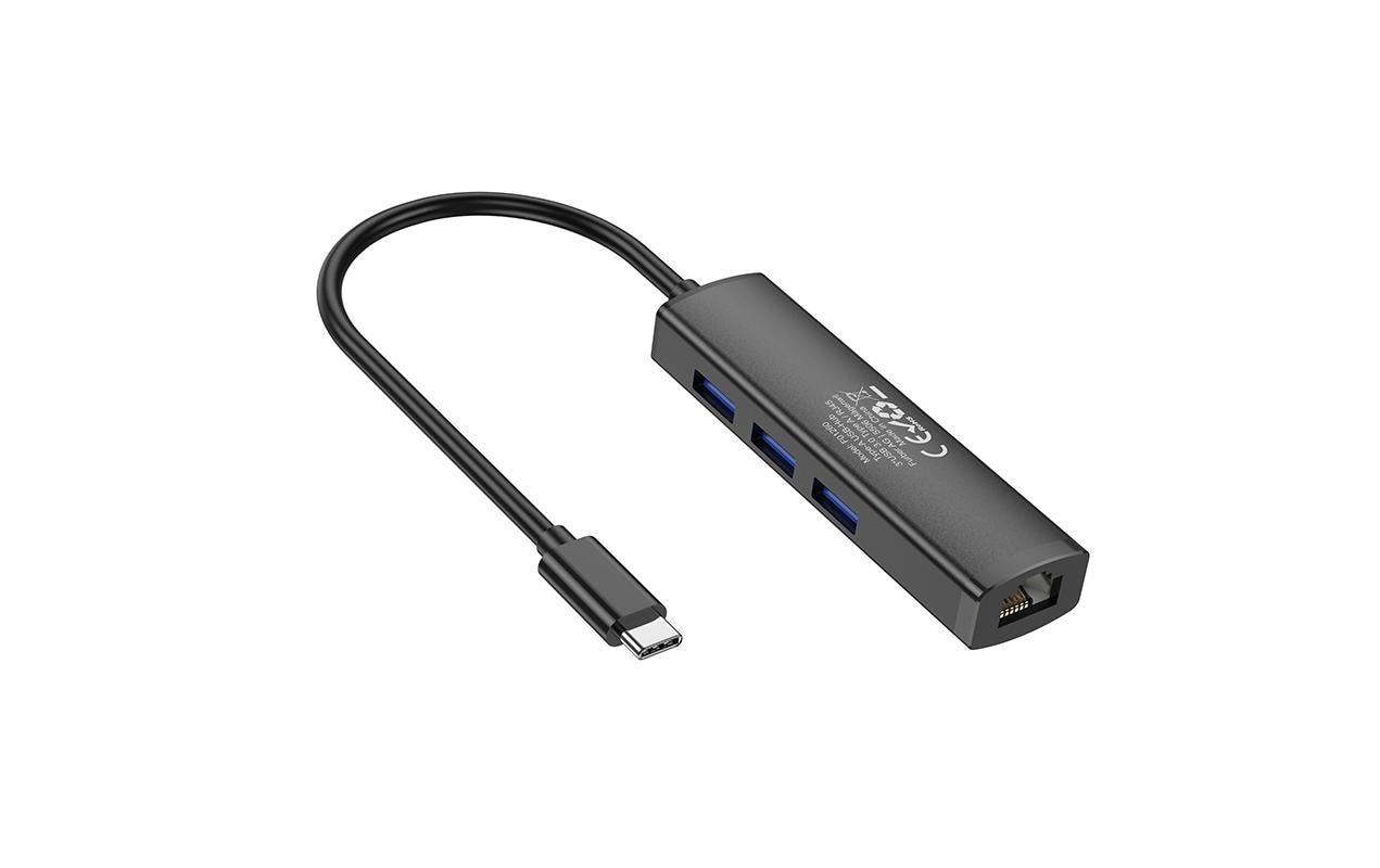 USB-C-Hub 3A1RJ45 USB Typ-CLeichter und kompakter Hub mit 3 USB-A-Ports und 1 RJ45-Port