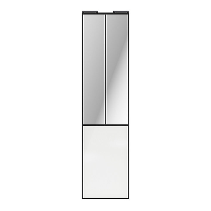 Porte de placard coulissante atelier blanc brillant profil noir GoodHome Arius H. 248,5 x L. 61.2 cm + amortisseurs
